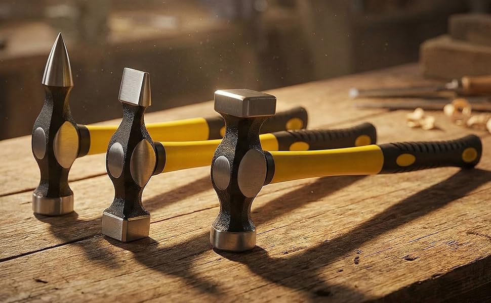 TOPWAY 7 Pezzi kit attrezzi da officina riparazione carrozzeria auto con manici in fibra di vetro, kit di martelli e tassi per carrozziere 454222 (Budget)