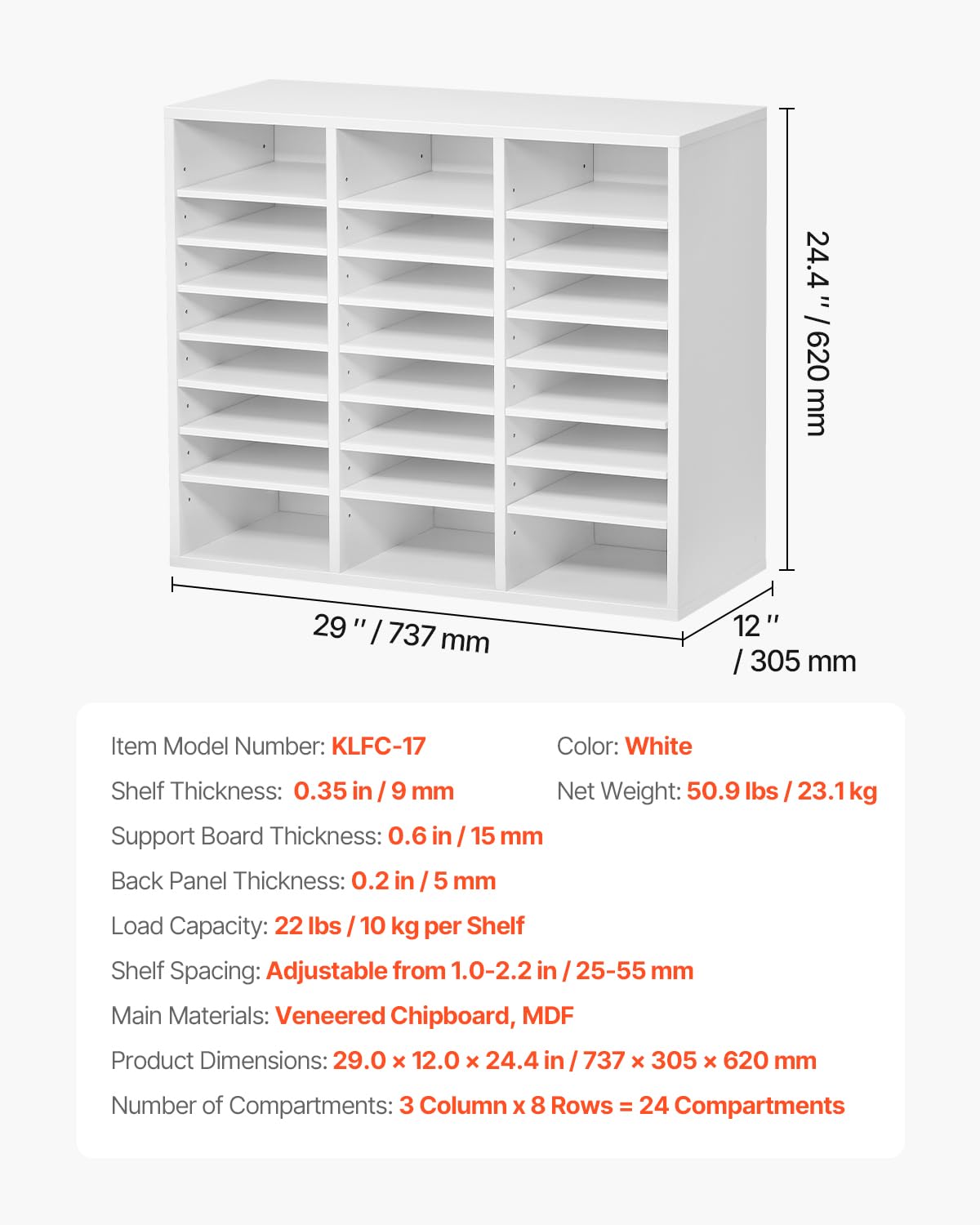 Literature Organizer Document Rack with 24 Pockets & Adjustable Shelves
