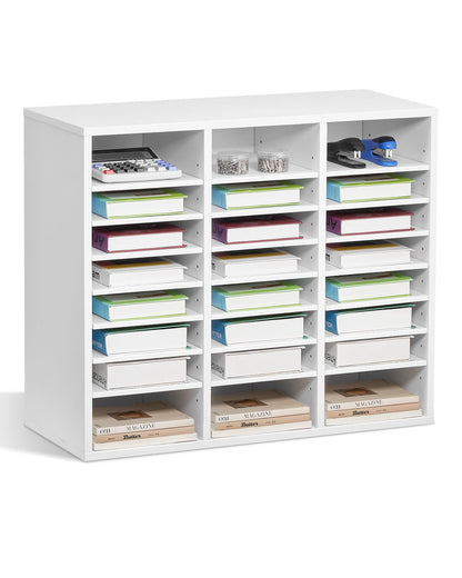 Literature Organizer Document Rack with 24 Pockets & Adjustable Shelves