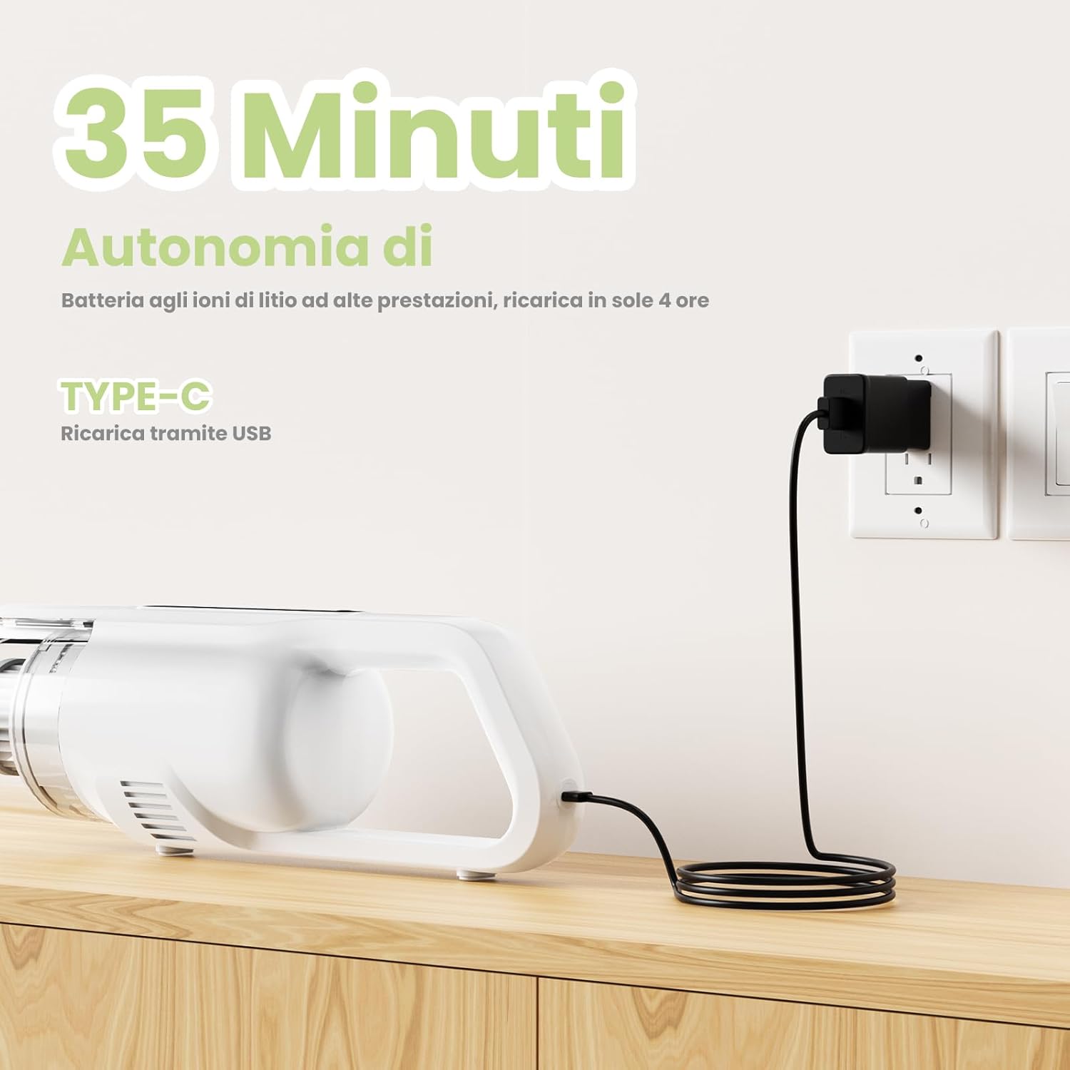 U5PRO Aspirapolvere Senza Fili, 28,000Pa Potente Aspirazione, 35Min di Autonomia, Scopa Elettrica Ultra Leggera con Filtro HEPA, Testa Rotante, per Peli di Animali, Pavimenti Duri, Casa e Auto