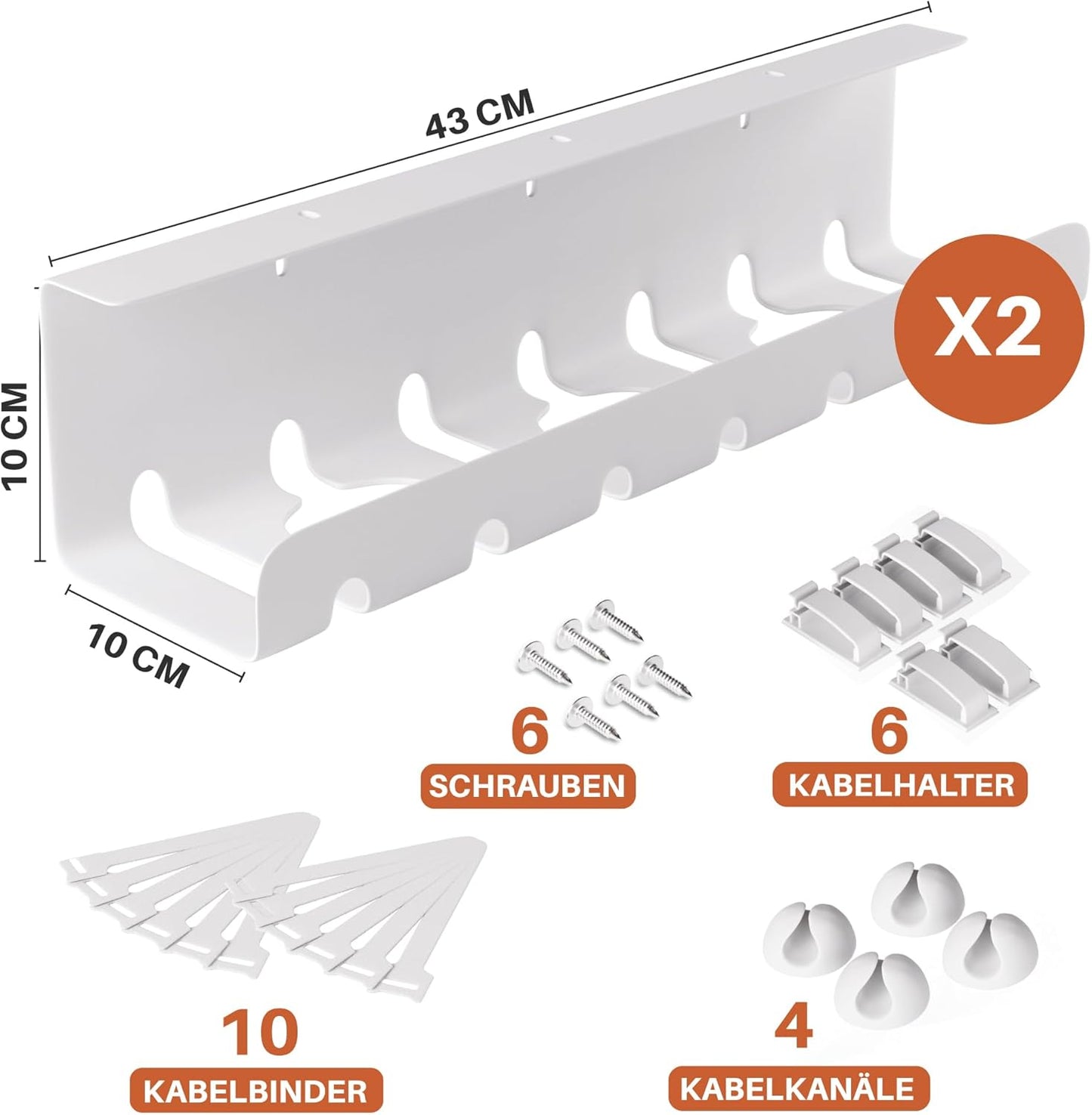 2er Set Kabelmanagement Schreibtisch Weiß – Kabelkanal ohne Bohren zum Kabel verstecken