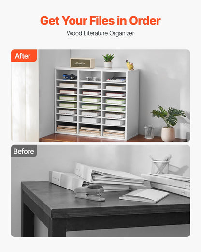 Literature Organizer Document Rack with 24 Pockets & Adjustable Shelves