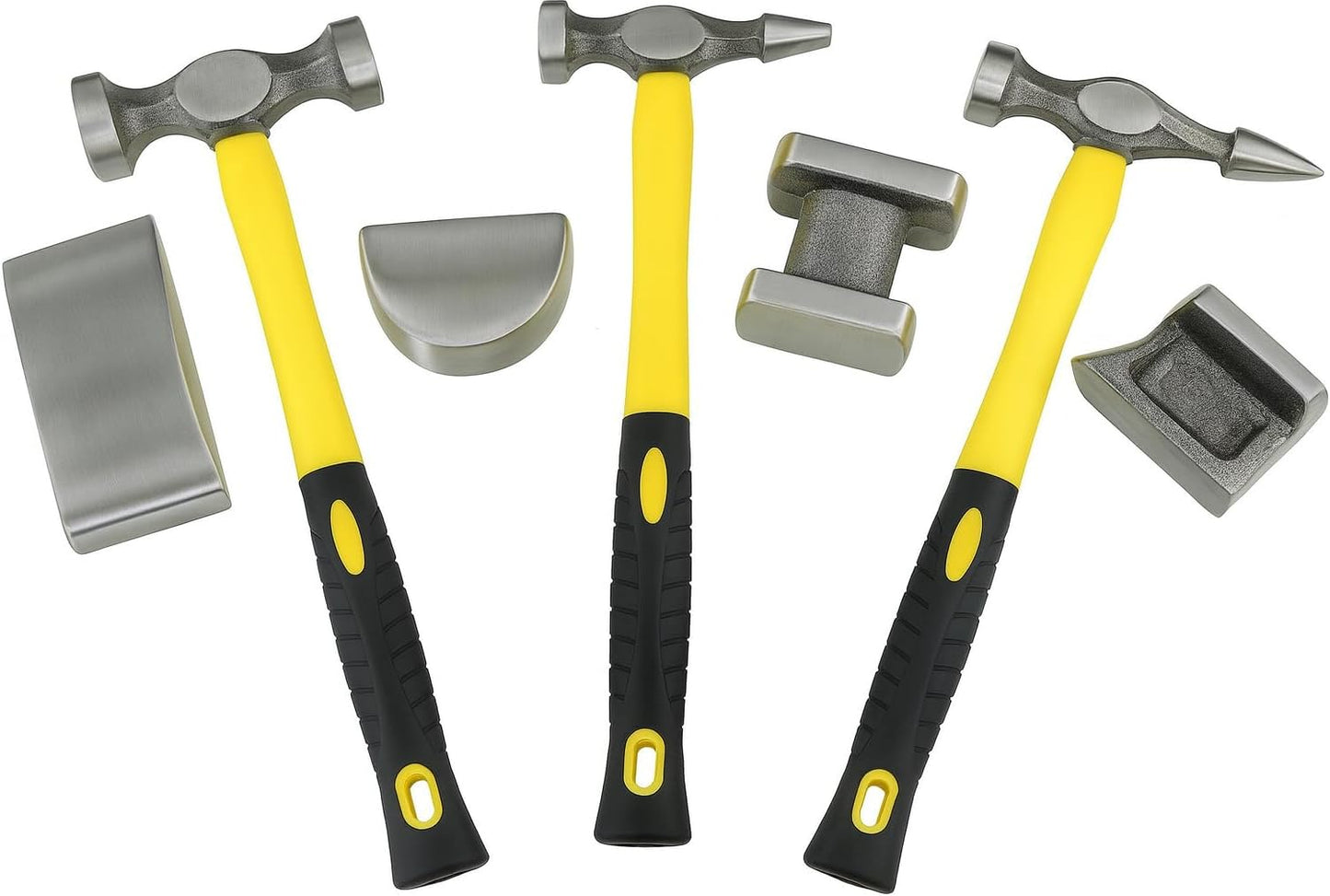 TOPWAY 7 Pezzi kit attrezzi da officina riparazione carrozzeria auto con manici in fibra di vetro, kit di martelli e tassi per carrozziere 454222 (Budget)