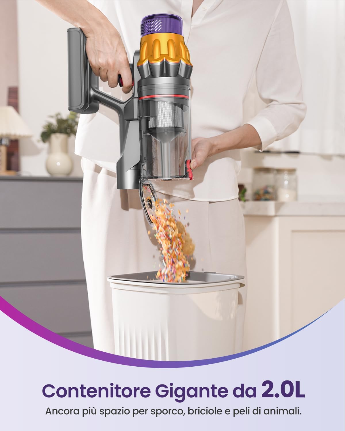 Aspirapolvere Senza Fili con 2 Batterie, 150 Min/600W/ 55KPA/2.0L Scopa Elettrica Senza Fili Potente, Touch Intelligente, Filtro a 11 Stadi, Spazzola Anti-Groviglio per Pavimenti/Tappeti/Peli Animali