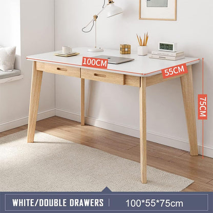 Wood Desk, Small Desk with Drawers, Home Office Computer Desk