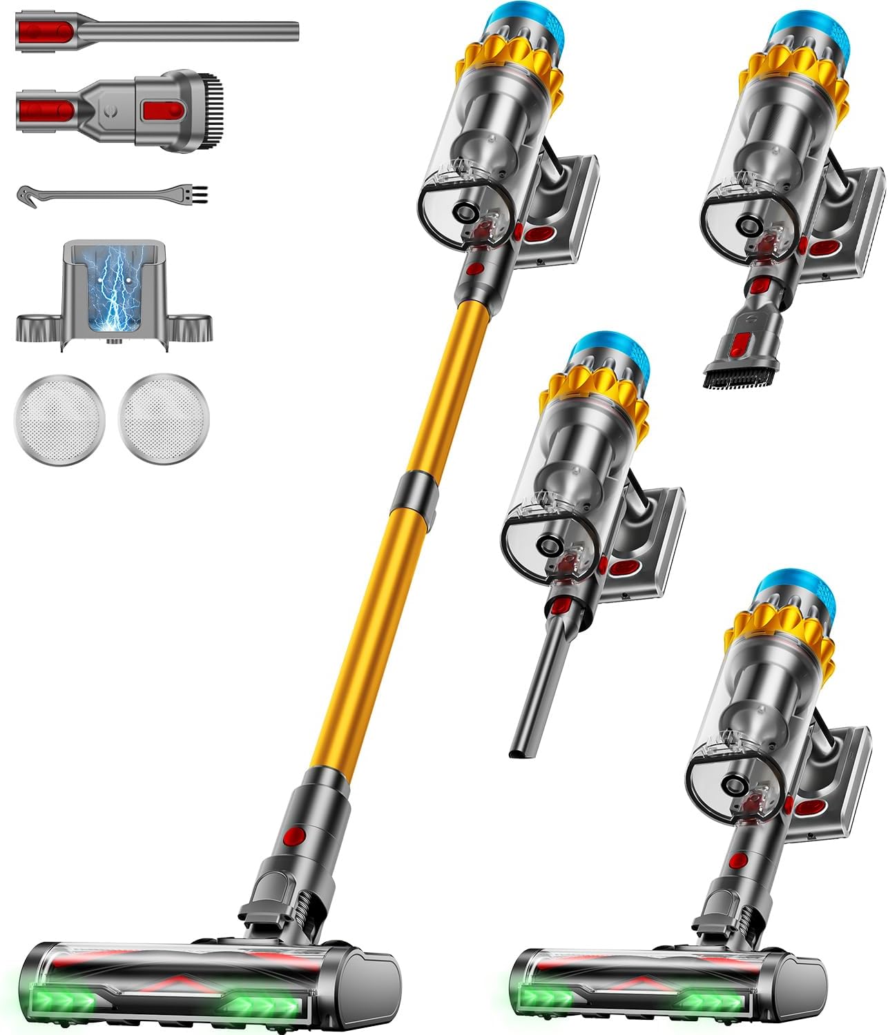 Aspirapolvere Senza Fili, 55KPA/650W/70Mins Scopa Elettrica Senza Fili, Autoportante Anti-groviglio/OLED Schermo/1,8L Cup Aspirapolvere senza fili potente, Adatto per Tappeti/Pavimenti/Capelli