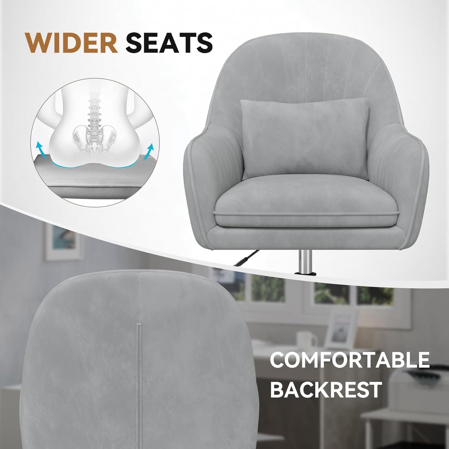 Home Office Chair, Velvet Chair with Pillow, 360° Swivel Height Adjustable Office Chair