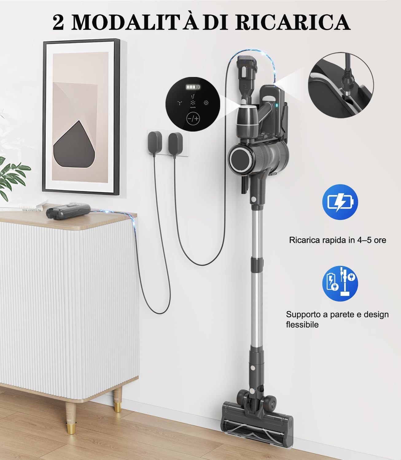 Aspirapolvere Senza Fili Scopa Elettrica - Potente Filo Batteria Cordless Vacuum Cleaner Scope Elettriche Sacco Portatile Ciclonico Silenzioso per Divano Tappeti Parquet Pavimenti Peli di Animali