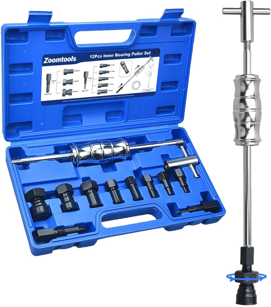 12 Pezzi, 8-32 mm, Kit di estrattori per Cuscinetti Interni per Fori ciechi, con Martello Scorrevole e pinze espandibili, per Auto e Moto