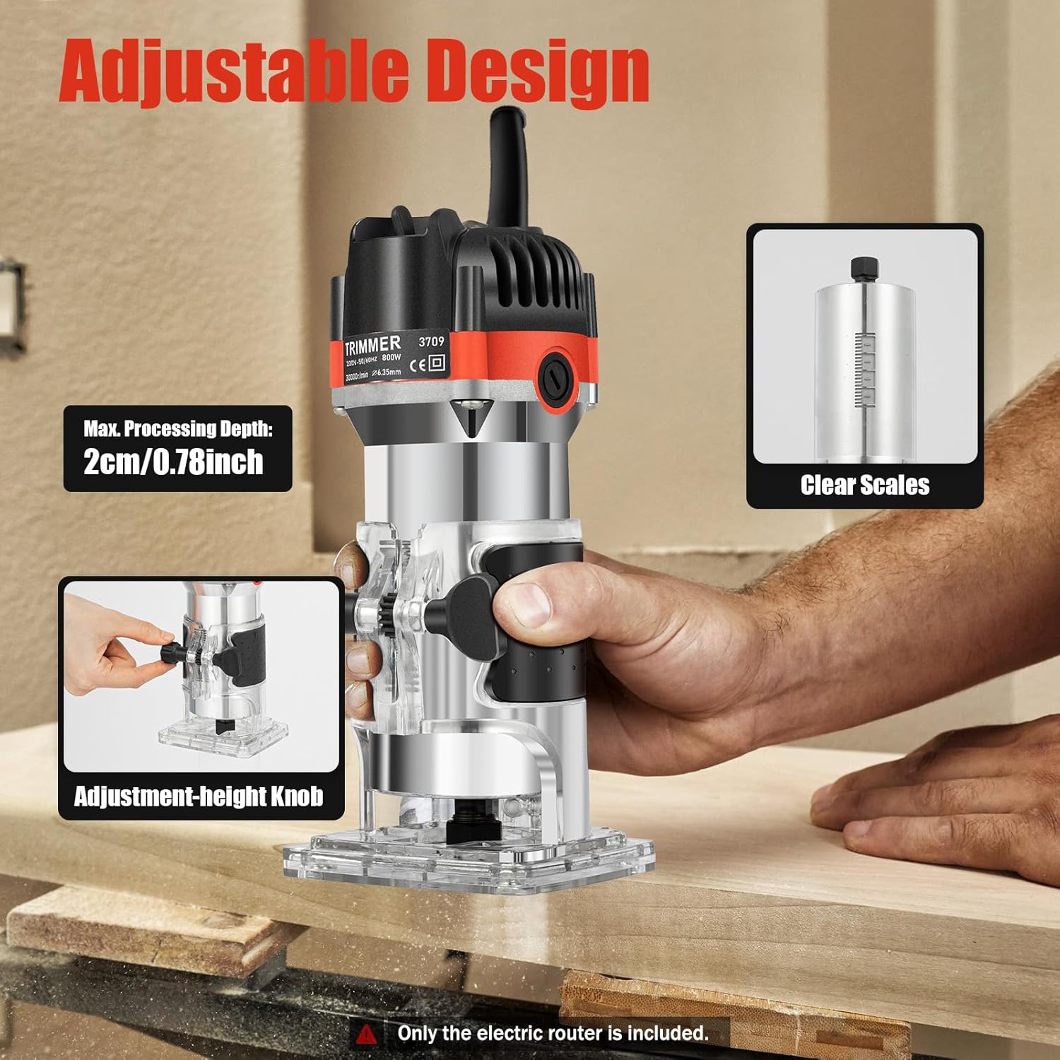 Fresatrice verticale per legno, elettrica, a mano, 220 V, 800 W, fresatrice multifunzione, 30000r/min, per lavorazione del legno, lavorazione di mobili