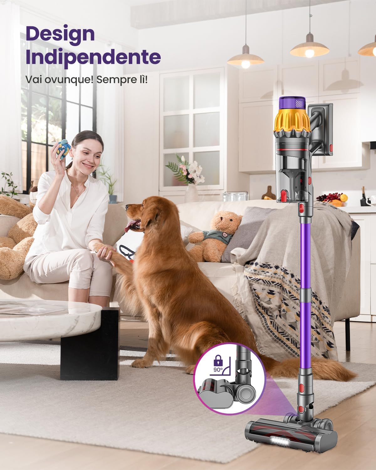 Aspirapolvere Senza Fili con 2 Batterie, 150 Min/600W/ 55KPA/2.0L Scopa Elettrica Senza Fili Potente, Touch Intelligente, Filtro a 11 Stadi, Spazzola Anti-Groviglio per Pavimenti/Tappeti/Peli Animali