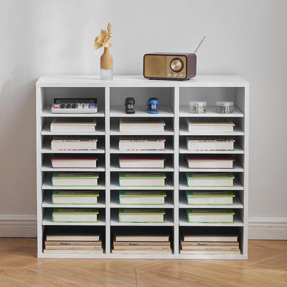 Literature Organizer Document Rack with 24 Pockets & Adjustable Shelves
