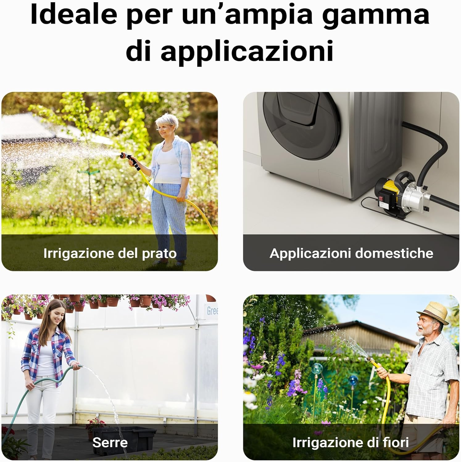Pompa da giardino autoadescante acciaio inox 3800l/h 1200W max 48m con maniglia Elettropompa