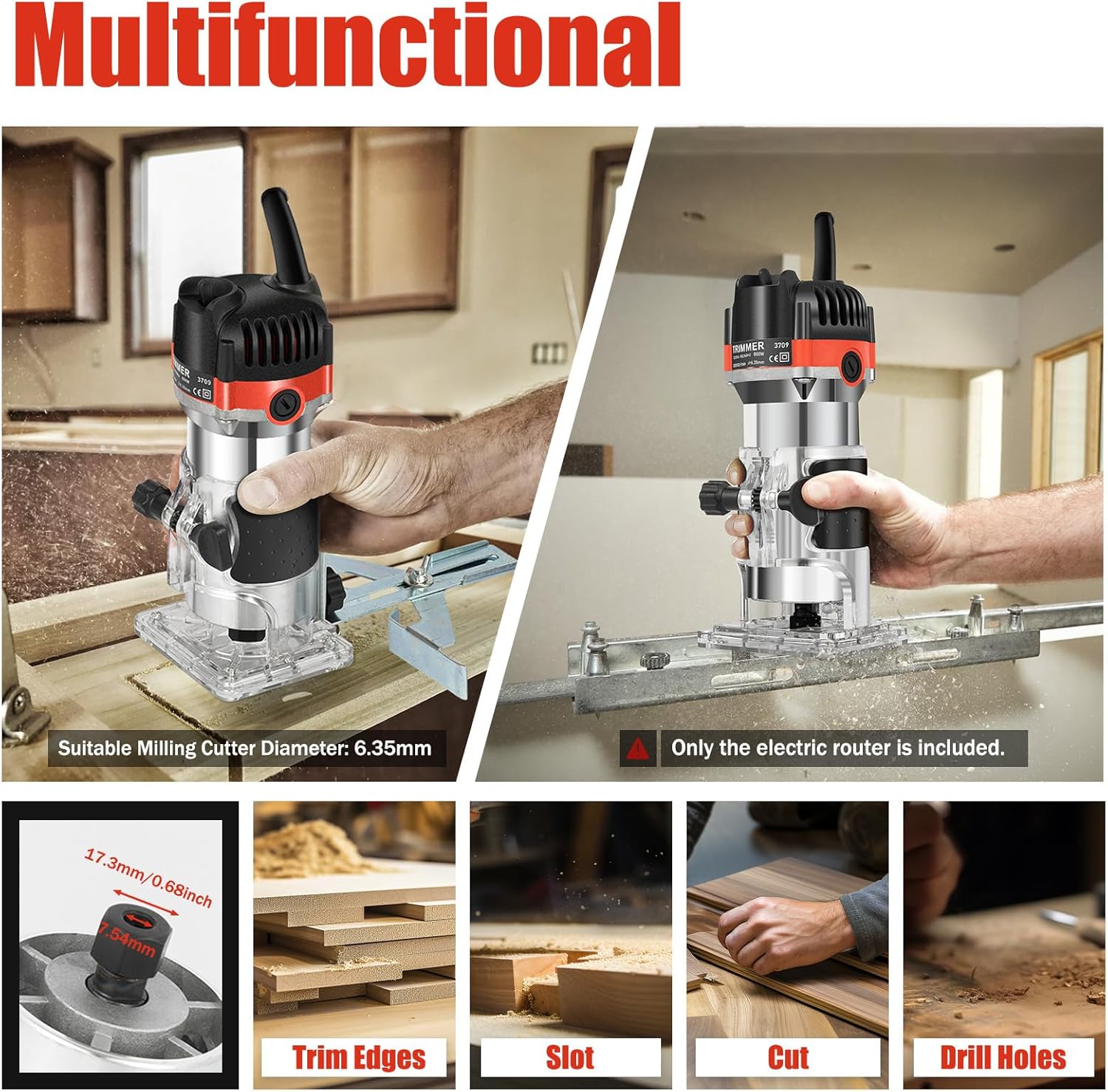 Fresatrice verticale per legno, elettrica, a mano, 220 V, 800 W, fresatrice multifunzione, 30000r/min, per lavorazione del legno, lavorazione di mobili