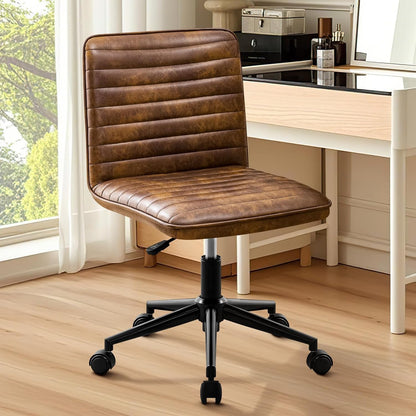 Bürostuhl Schreibtischstuhl Ergonomischer PU Leder Drehstuhl ohne Armlehnen Höhenverstellbarer Homeoffice Stuhl