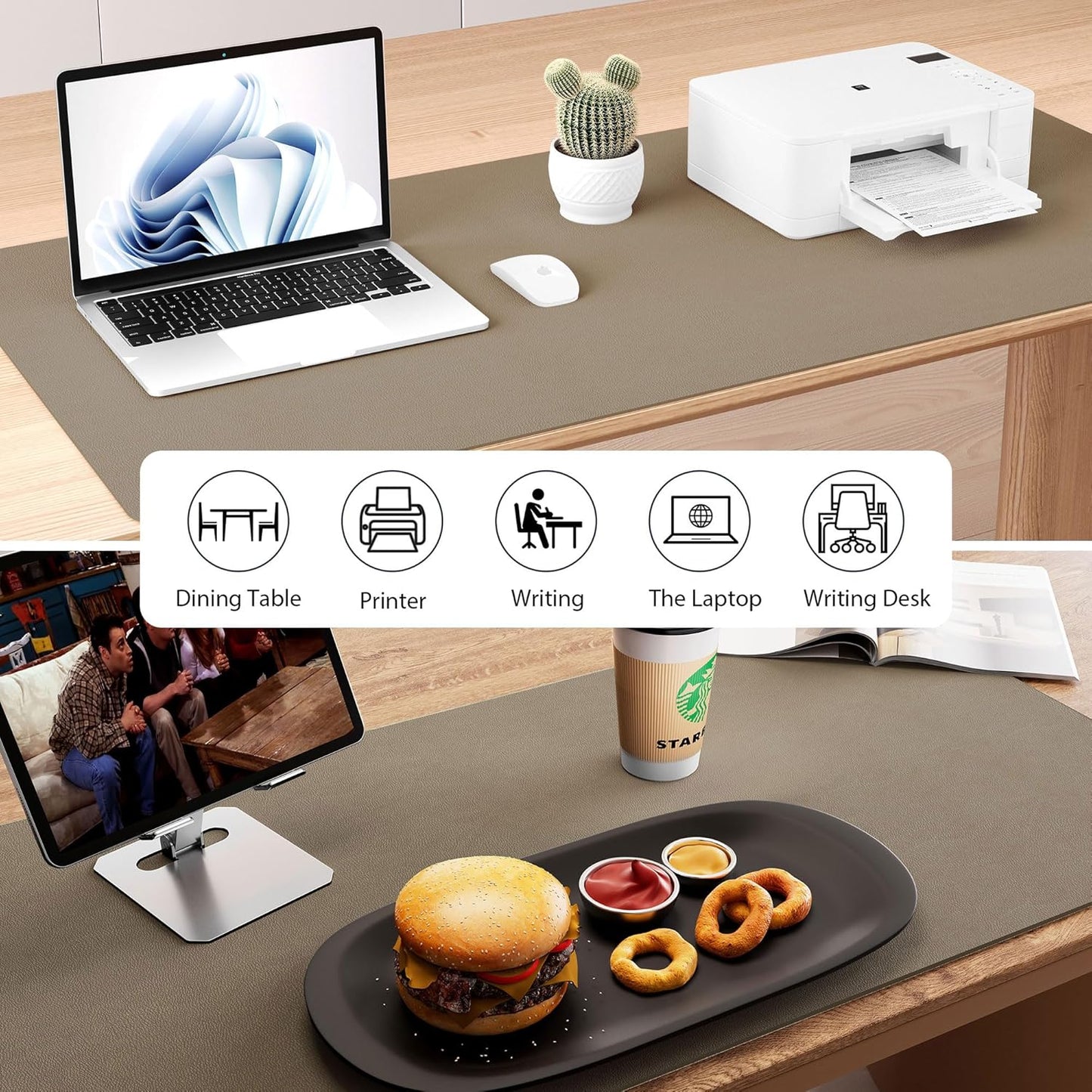 Cork Desk Mat, Reversible Desk Pad with Natural Cork & PU Leather, Mouse Pad/Table Protector Brown