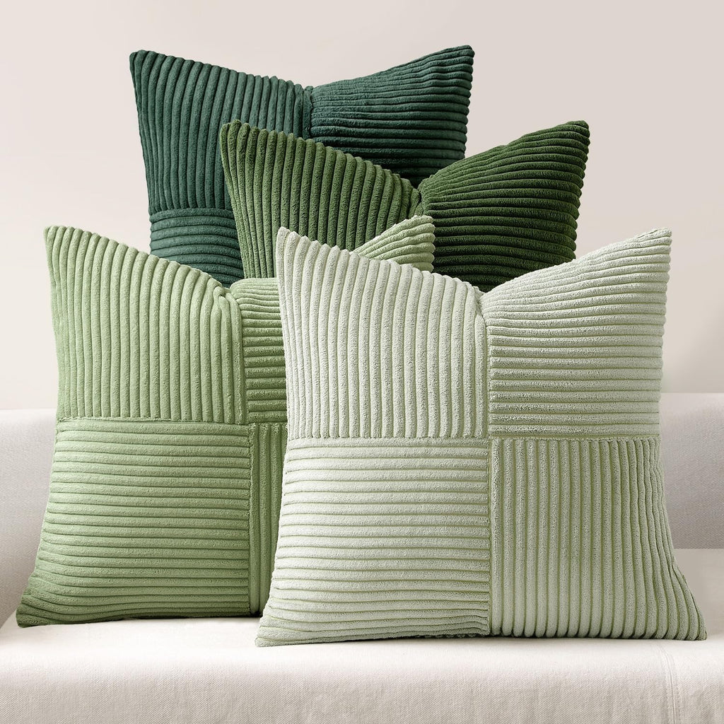 Lot de 4 housses de coussin en velours côtelé vert 40 x 40 cm