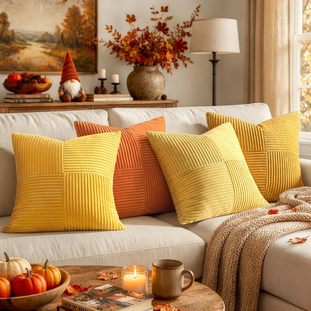 Lot de 4 housses de coussin en velours côtelé orange 40 x 40 cm