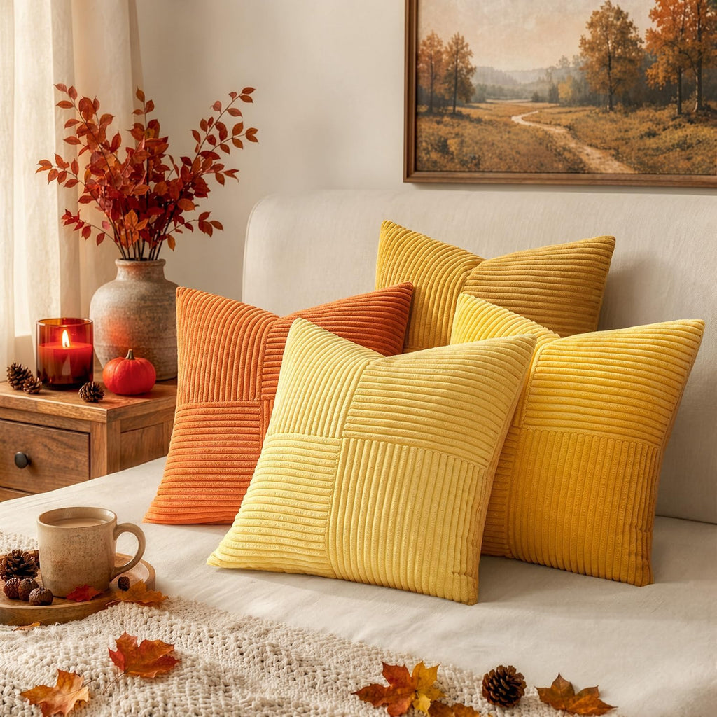 Lot de 4 housses de coussin en velours côtelé orange 40 x 40 cm