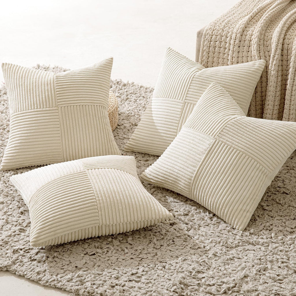 Lot de 4 housses de coussin en velours côtelé beige 40 x 40 cm