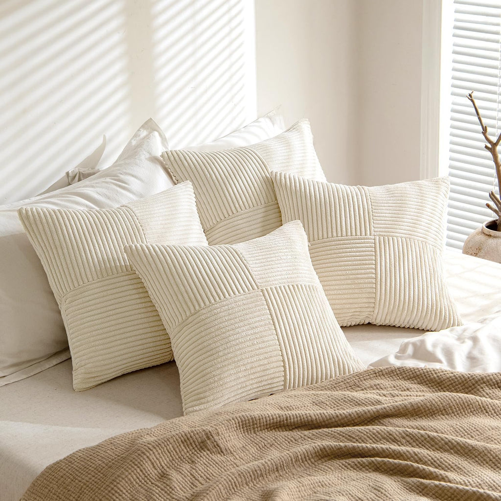 Lot de 4 housses de coussin en velours côtelé beige 40 x 40 cm