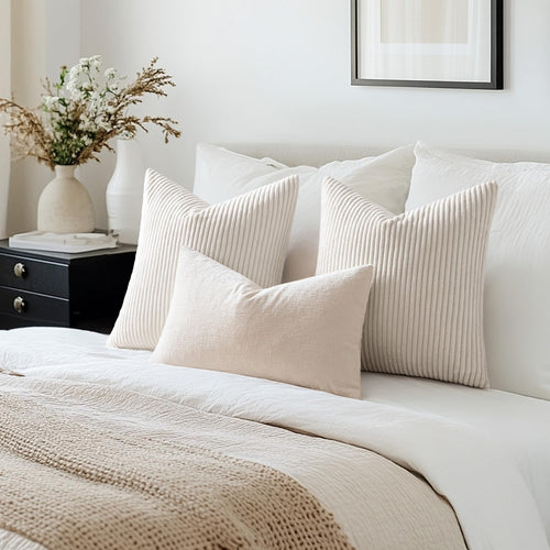 Lot de 2 housses de coussin décoratives en velours côtelé beige 40 x 40 cm